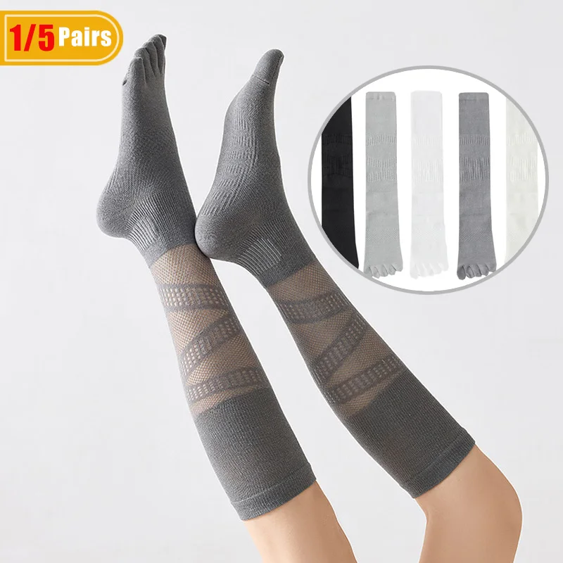Badminton Court - 1/5 Paar Damen-Kompressions-Fünf-Finger-Socken, lang, für Sport,