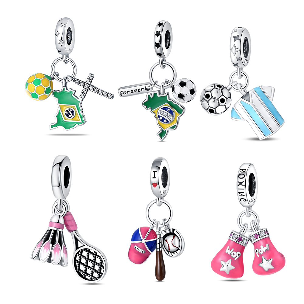 Badminton Date - Versilberte 925er Silber-Sport-Badminton-Anhänger, passend für originale
