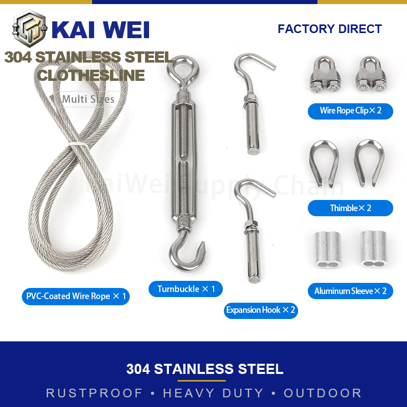 String Tension Clip - KAIWEI PVC-beschichtetes 304 Edelstahl-Drahtseil-Set mit Spannschloss,